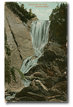 front of postcard &ldquo;Steady Brook Falls, Newfoundland&rdquo; with illustration of waterfall