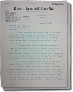 Letter with 2 pages from Fred Livesay to The Citizens&rsquo; Recruiting League