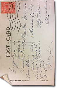 Back of Postcard from Herb to his brother Charles. It reads: &ldquo;Sunday. Dear Chas, Read your card. How did you like G.? Did you find your way alright? Things here just the same as ever. No mail from home yet. A Merry xmas to you also best regards. Yours, Herb. 186114, Sgt. C. R. Francis. 2 Kirkstall Rd. Strawbarry Hill. London, S. W. Eng.&rdquo;
