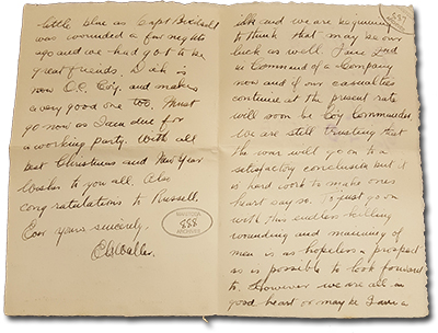 Letter from Lieutenant O&rsquo;Grady to 