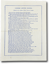 back page with list of records for various sports &ldquo;Canadian Amateur Records, Adopted by the Amateur Athletic Union of Canada.&rdquo;